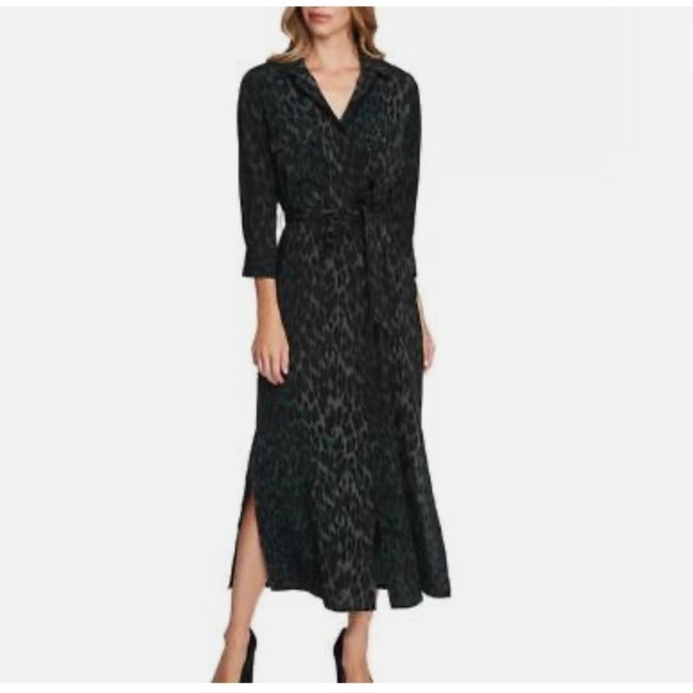 Vince Camuto **New** green and black leopard print shirt dress